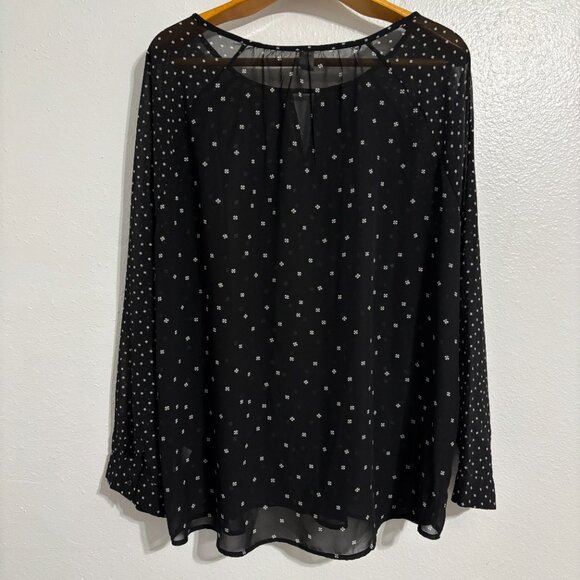Old Navy Sheer Black Blouse Women’s XXL Long Sleeve Boho Peasant Top Ditsy Print - Picture 6 of 13